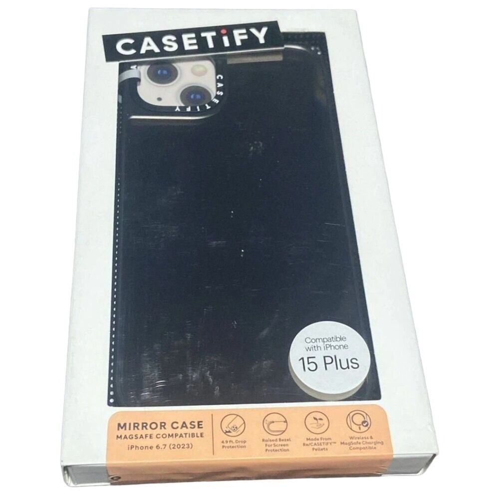 CASETiFY iPhone 15/14 Plus MagSafe Mirror Case Silver Black Bumper Cover NEW